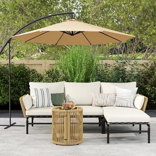 Yaheetech 3 Pieces L-Shaped Conversation Sofa Set, Outdoor Patio Furniture Set w/Detachable Lounger, Thick Cushions, Glass Side Table for Patio, Backyard, Porch, Garden