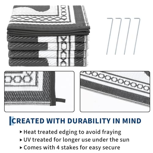 Garvee Outdoor Rug 5x8 Scalloped Waterproof Patio RV Outdoor Rugs Reversible Foldable Plastic Straw Rug Modern Camping Carpet for Deck Camper Porch Balcony Backyard Picnic Beach Grey