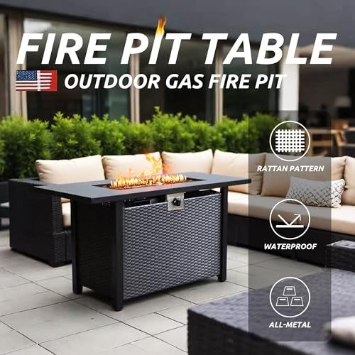 NIGOME Propane Fire Pit Table – Rectangle 43 Inch Outdoor Firepit for Patio, Balcony, and Garden – Versatile Gas Fire Pit with Lava Rock & Table Lid