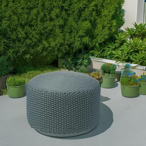 BIRDROCK HOME Outdoor Pouf Ottoman - Mist - Woven Indoor or Backyard Patio Use - Floor Footstool for Living Room- Knit Bean Bag - Oversized Padded Chair - Moroccan Foot Rest