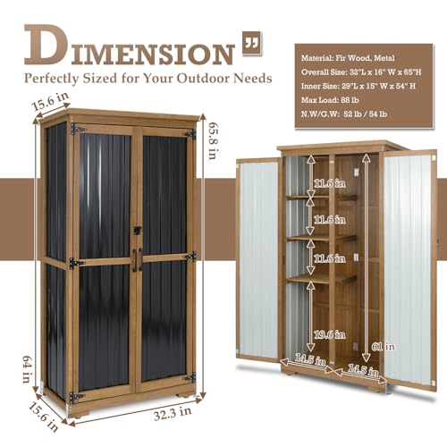 Outdoor Storage Cabinet Waterproof with Shelves, Small Storage Shed, Vertical Tall Patio Backyard Garden Storage Cabinet Tool Organizer for Outside