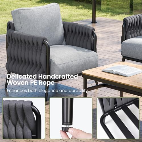 Jocoevol Outdoor Patio Furniture Set, Outdoor 5-Seat Sofa with Coffee Table, Waterproof Thick Cushion Patio Conversation Set, All Weather Outdoor Couch Set for Deck, Lawn, Balcony, Porch