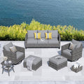 HOOOWOOO Wicker Patio Furniture Sets 6 Pieces Patio Conversation Sets Weather Resistant Outdoor Sofa Seating Set with Swivel Rocking Chairs Tilt Back Grey for 5 Persons Outside Yard,Dark Grey