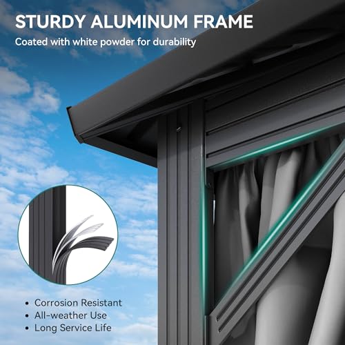 YITAHOME 12X18FT Metal Hardtop Gazebo Double Roof Canopy Galvanized Iron Aluminum Garden Gazebo Curtains Netting for Patios Backyards Decks Lawns