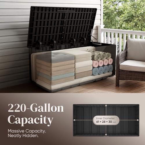 Quictent 220 Gallon Resin Deck Box, Weatherproof Waterproof Outdoor Storage Bench, Heavy Duty UV Resistant Lockable Container for Garden, Pool Supplies, Patio Cushions & Furniture Accessories