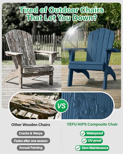 YEFU Oversized Adirondack Chair with Cup-Holder,Plastic Outdoor Fire Pit Chair, Weather Resistant, Poly Lumber Chair, Used in Patio, Lawn, Deck,Heavty Duty,Weight Capacity 450lbs-Navy Blue