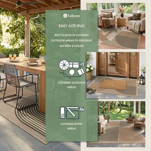 Lahome Modern Rainbow Easy Jute 3x5 Patio Rug, Washable Rugs for Entryway Farmhouse Non Slip Indoor Door Mat, Contemporary Throw Carpet for Entry Mudroom Porch Decor