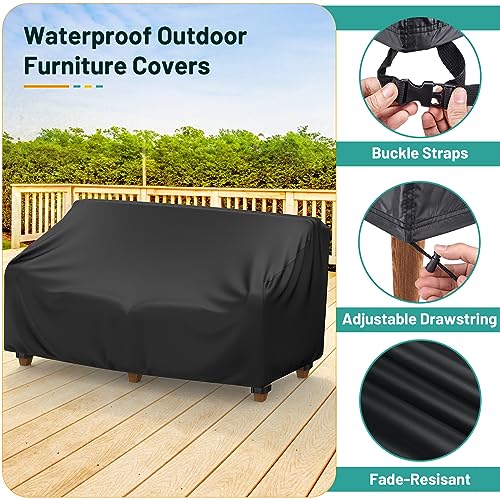 Mrrihand Patio Furniture Covers, 4 Piece Outdoor Furniture Cover Waterproof includ Ourdoor Sofa Cover, 2 Chair Covers, Coffee Table Cover with Windproof Buckle Strap and Adjustable Drawstring-Black