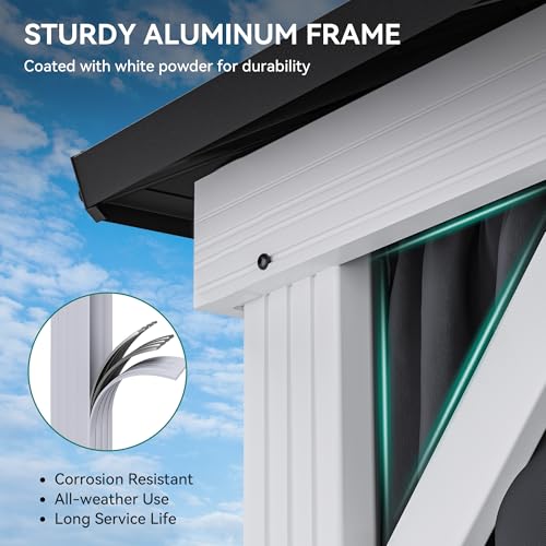 YITAHOME White Gazebo 10x12ft Hardtop Double Roof Canopy Galvanized Iron Aluminum Frame Outdoor Gazebo with Netting and Shaded Curtains Garden Tent for Patio, Backyard, Deck and Lawns, Grey Curtain