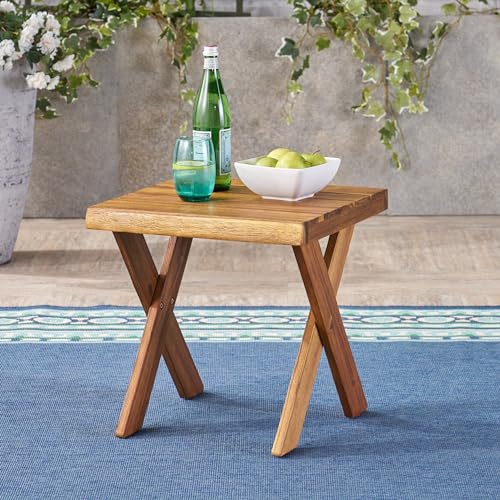 Christopher Knight Home Outdoor Swivel Rocking Chair Set of 2 with Cushion & Cross Base Side Table, Acacia Wood Patio Swivel Rocker Chair Set 360 Degree Porch Chairs for Backyard Balcony, Natural/Teak