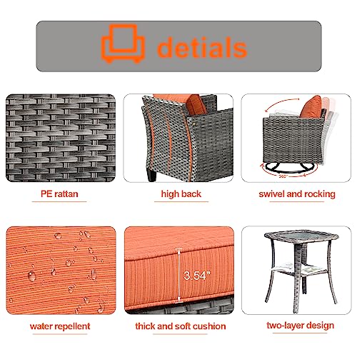 HOOOWOOO Wicker Patio Set 6 Piece Outdoor Patio Furniture Set Rattan Outdoor Patio Set Outdoor Furniture Set Patio Conversation Set Patio Furniture with Swivel Chairs,Orange Red