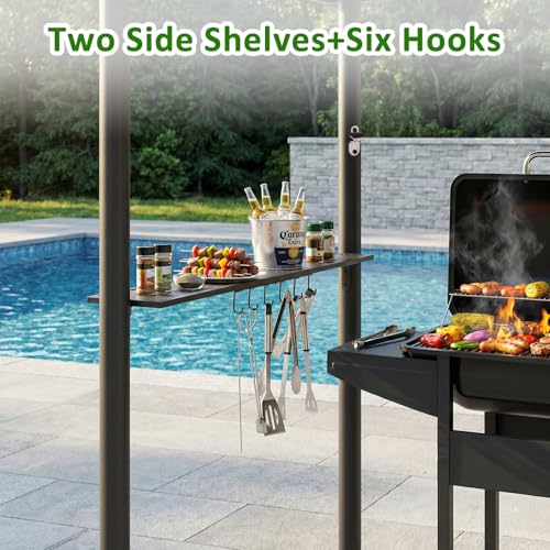 CHARMELEON 8x8 FT Grill Gazebo, Grill Canopy with Big Awning&2 Side Shelves&6 Hooks&Bottle Opener, Powder-Coated Steel BBQ Shelter for Patio Backyard Outdoor Grilling-Beige