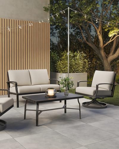 SEEHILL Never-Rust Aluminum Outdoor Loveseat, Modern Patio Loveseat Couch with Deep Seating, All-Weather 2-Seater Outdoor Patio Couch, Outdoor Club Sofa with Cushion for Balcony, Garden, Dark Bronze