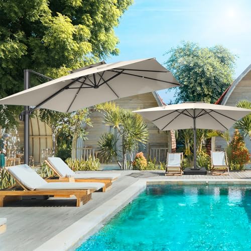 HOTEEL 10x10ft Patio Umbrella Cantilever Umbrella Double Top - Upgrade and Intensify - 360 Rotation and 5 Angles Adjustment - Aluminum Offset Pool Umbrella Outdoor Umbrellas for Patio Garden Deck Pool,Beige