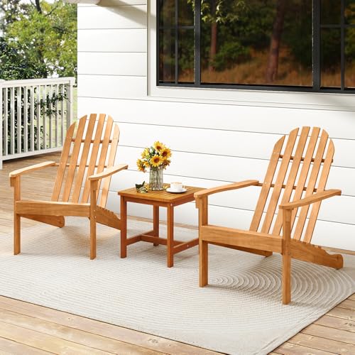 Giantex Adirondack Chair Set of 2 Acacia Wood Outdoor Chairs with 350 lbs Weight Capacity, Lounge Chair Armchair for Yard, Patio, Garden, Poolside, Balcony, Deck Fire Pit Chairs, Natural