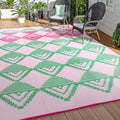 Lahome Waterproof Outdoor Rug 8x10, Reversible Outdoor Plastic Straw Rug for Patios, Outside RV Mat Carpet for Deck Porch Backyard Balcony Picnic Trailer (Pink/Green, 8' x 10')