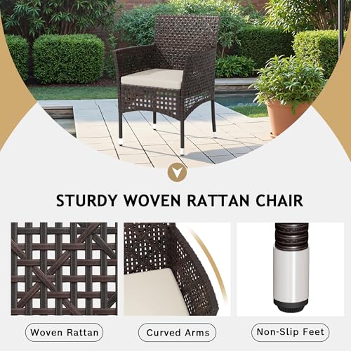 Devoko Patio Furniture Set 3 Pieces Outdoor Wicker Chairs Set of 2 with Coffee Table for Outside Porch Balcony (Brown)