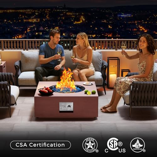 Jocoevol 28 Inch Fire Pit Table Propane Fire Pit 40,000btu Gas Fire Pits for Outdoor Outside Patio with Burner Lid, Glass Rocks
