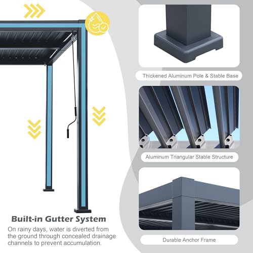 Goldshire 10'x 13' Patio Louvered Pergola Canopy Modern Aluminum Pergola with Adjustable Roof Rainproof Gazebo for Outdoor BBQ Deck Yard Lawn and Garden Deep Grey Hardtop Gazebo (10x13FT)