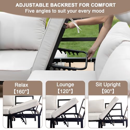 SunloungeCo 5-Person Outdoor Patio Furniture Set, Durable Metal Frame Outdoor Sectional with Wood-Look Table & Waterproof Cushions, All-Weather Conversation Set for Garden, Balcony, Poolside-Beige
