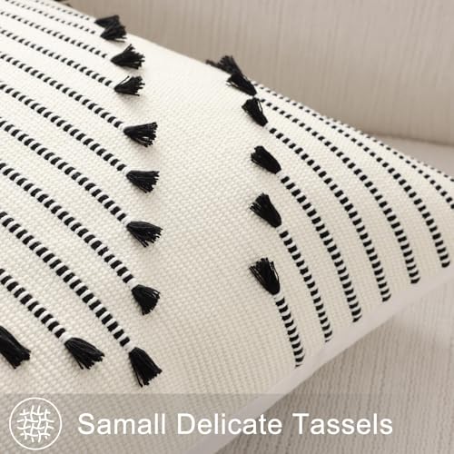 Mecatny Boho Summer Outdoor Throw Pillow Covers 18X18 Set of 2, Farmhouse Decorative Pillow Covers for Couch Sofa Living Room, Black & Cream White