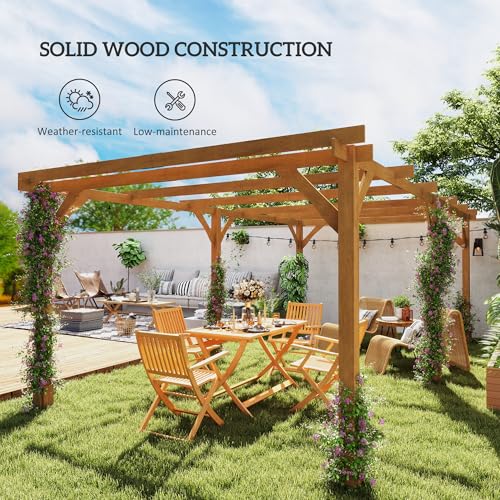 Outsunny 10' x 13' Outdoor Pergola, Wood Gazebo Grape Trellis with Stable Structure and Concrete Anchors for Climbing Plant Support, Garden, Patio, Backyard, Deck, Dark Brown