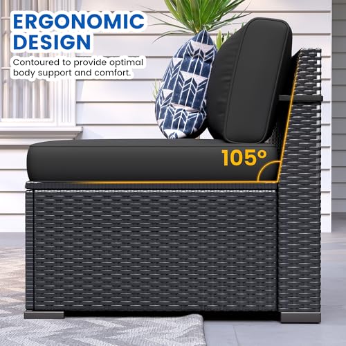 VONZOY 8 Piece Patio Furniture Set with 44” Fire Pit Table All-Weather Wicker Conversation Sectional Sofa & Coffee Table with Thickened Cushions for Backyard, Garden(Black)