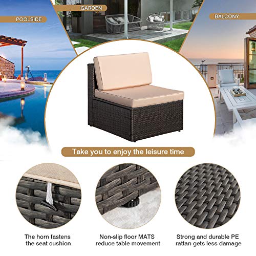 Homall 5 Pieces Outdoor Patio Furniture Sectional Safa Modern Wicker Sets with Cushion All Weather Rattan Conversation Set with Modern Glass Coffee Table for Patio Backyard Poolside Garden