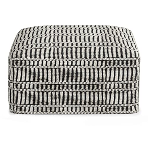 SIMPLIHOME Safford Square Pouf - 20 inch Wide Upholstered PET Polyester Ottoman in Black and White, Boho Indoor/Outdoor Footstool or Extra Seating for Living Room, Bedroom, or Patio, Assembled