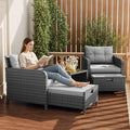 LHBcraft Outdoor Furniture 5 Piece Patio Conversation Set, PE Rattan Patio Set with Soft Cushions & Coffee Table, Outside Furniture with Hidden Ottoman for Porch, Lawn, Garden, Balcony, Grey