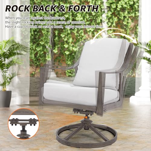 NATURAL EXPRESSIONS 5-Piece Outdoor Patio Dining Set, 4pcs Patio Swivel Rocking Chairs and 38’’ Round Dining Table with 1.65’’ Umbrella Hole