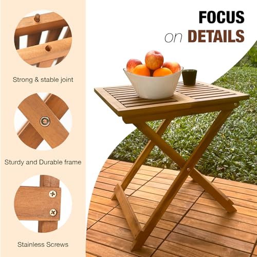 GREEN ALLUVIUM Folding Wooden Side Table – Premium Portable Foldable Table for Outdoor & Indoor Use, Patio, Camping & Small Spaces – Perfect with Adirondack Chairs – Golden Teak Finish