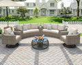 LUXOAK 9-Piece Wicker Patio Furniture Set with Swivel Rocking Chairs, Curved Sectional Sofa with Storage Table, All-Weather Outdoor Conversation Set with 6" Armrests, for Backyard/Garden/Deck