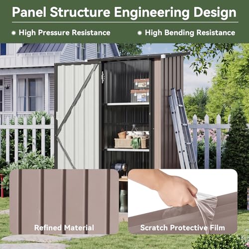 Aoxun Outdoor Storage Cabinet Shed - Vertical Cabinet with Floor, 2 Adjustable Shelves & Lockable Doors, Waterproof Small Tool Shed, for Backyard Garden Patio Lawn Indoor, Brown