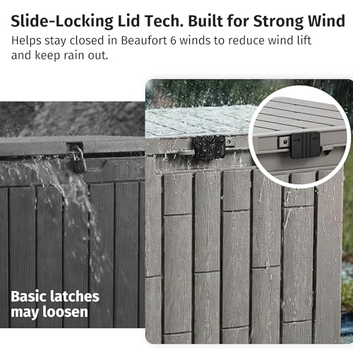 EAST OAK Outdoor Storage Box, 31 Gallon Deck Box Indoor and Outdoor Use, Waterproof Resin Storage Bin for Package Delivery, Patio Cushions, Gardening Tools, Lockable, UV Resistant, Grey