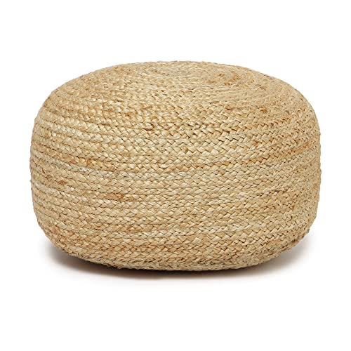 · REDEARTH · Jute Circular Low Pouf Ottoman - Braided Pouffe Accent Sitting Round Footrest for Living Room, Bedroom, Nursery, kidsroom, Patio, Gym; 100% Jute (18"X18"X10"; Natural)
