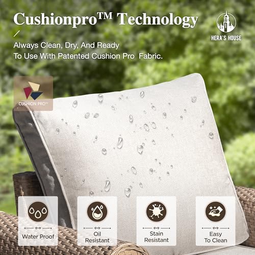 HERA'S HOUSE 6-Piece Patio Furniture Set, All Weather 7 Seats Outdoor Wicker Sofa with Ottomans, Rattan Patio Conversation Set with 5.5" Cushions and 44" Coffee Table, Beige