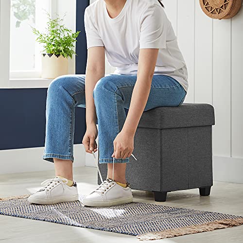 SONGMICS Storage Ottoman, Small Ottoman Foot Rest with Legs, 15 x 15 x 15.7 Inches Foot Stool, Load up to 660 lb, for Living Room, Bedroom, Dorm, Dark Gray ULSF14GYZ