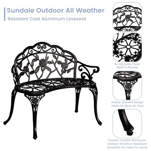 Sundale Outdoor Cast Aluminum Bistro Set of 4, Patio Conversation Set with Umbrella Hole for Balcony All Weather Resistant Antique Finish Patio Porch Yard Black Rose