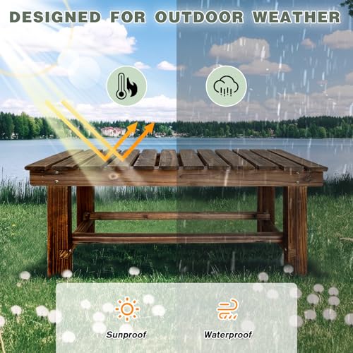 LSPYYDS Outdoor Garden Bench, 2-Person Wood Patio Bench Weatherproof Backless Bench, Anti-Corrosion and Anti-Rust for Garden Lawn Porch Park Backyard (Carbonized, 35.5''/90cm)