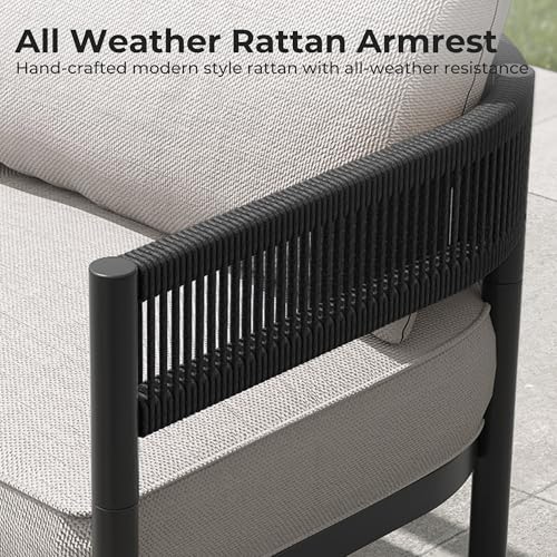 Grand patio 5-Piece Outdoor Furniture Set, 4 Seats Wicker Sofa Conversation Set with Thick Cushions and Coffee Table, for Backyard, Balcony, Garden (Beige)