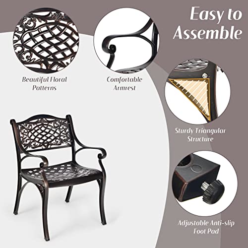 Tangkula 2 Pieces Outdoor Dining Chairs, All-Weather Cast Aluminum Chairs with Armrests and Curved Seats, Patio Arm Chairs for Garden, Poolside, Backyard