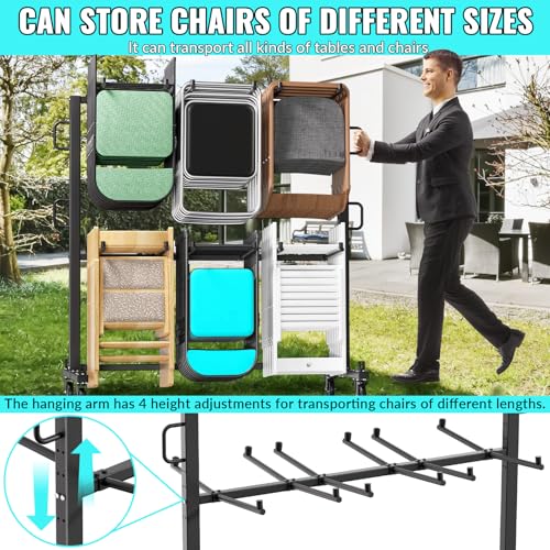 Folding Chair Rack- Heavy Duty Folding Chair Cart with Swivel Wheels, 84 Chairs or 42 Chairs and 12 Table,1000lbs Weight Capacity, with Outdoor Cover and 2 Binding Ropes 2 Rubber Locking Wheels