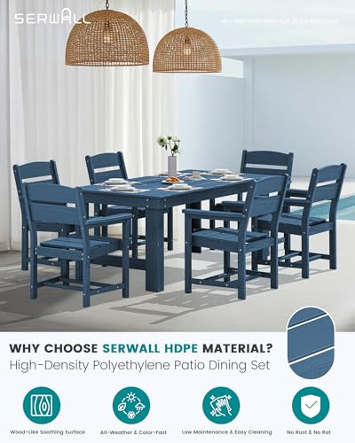 SERWALL Outdoor Dining Table Set, 67‘’ HDPE Patio Dining Set for 4, All-Weather Outdoor Table and Chairs Set for Deck, Blue