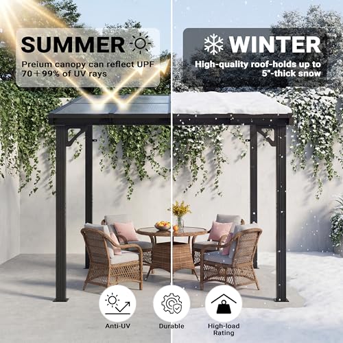 AirWire 10'x8' Wall-Mounted Lean to Gazebo with Aluminum Frame & Polycarbonate Panel, 8x10 FT Hardtop Pergola with Sloped Roof for Backyard, Porch, Deck