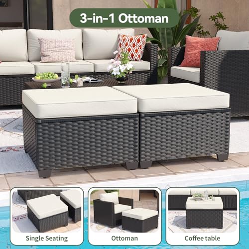 Aoxun 8 Piece Outdoor Patio Furniture Set 7 Seats, Outdoor Sectional with Thick Waterproof Cushions, Patio Conversation Sets for Garden,Backyard, Porch, Balcony, Deck, Black & Beige