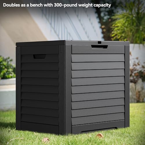 YITAHOME 35 Gallon Outdoor Storage Box, Waterproof Resin Deck Box and Package Delivery with Lockable Lid for Patio Furniture Cushions, Pool Accessories, Garden Tools, Black