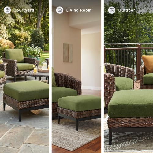 Signature Design by Ashley Horizon Hall Square Outdoor Ottoman, Zippered Cushion with Nuvella Cleanable Performance Fabric, Green and Light Brown, 27.75' W