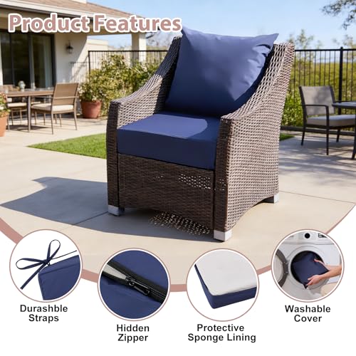 MuaMelop Outdoor Deep Seat Cushion Set, 24x24 Inch Water-Resistant & Fade-Resistant Outdoor Chair Cushions, Patio Furniture Cushions with Removable Cover for Patio Chair, Sofa,Navy Blue (Set of 1)