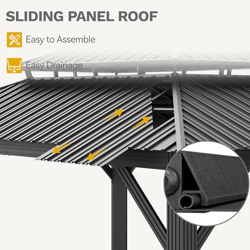 DWVO Hardtop Gazebo with Nettings and Curtains, Heavy Duty Galvanized Steel Outdoor Vertical Stripes Roof for Patio, Backyard, Deck, Lawns, Gray, 16x12ft
